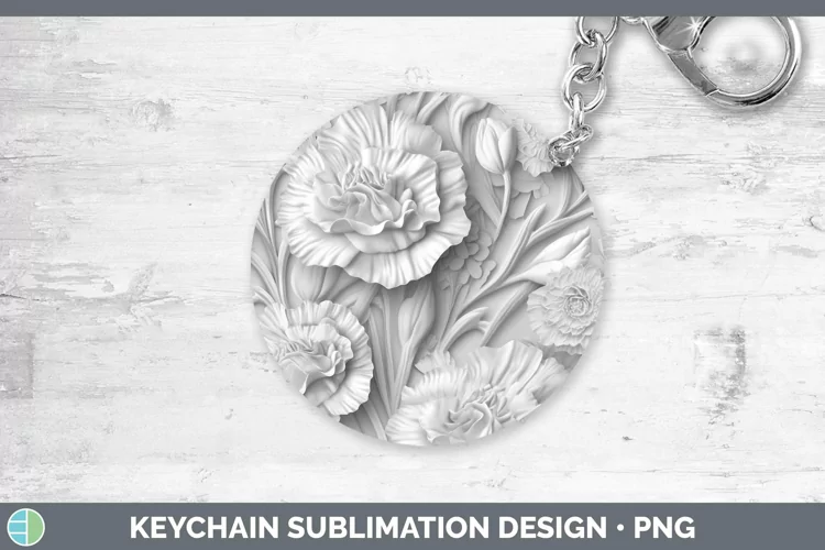 White 3D Sculpture Carnation Keychain Sublimation Keyring De