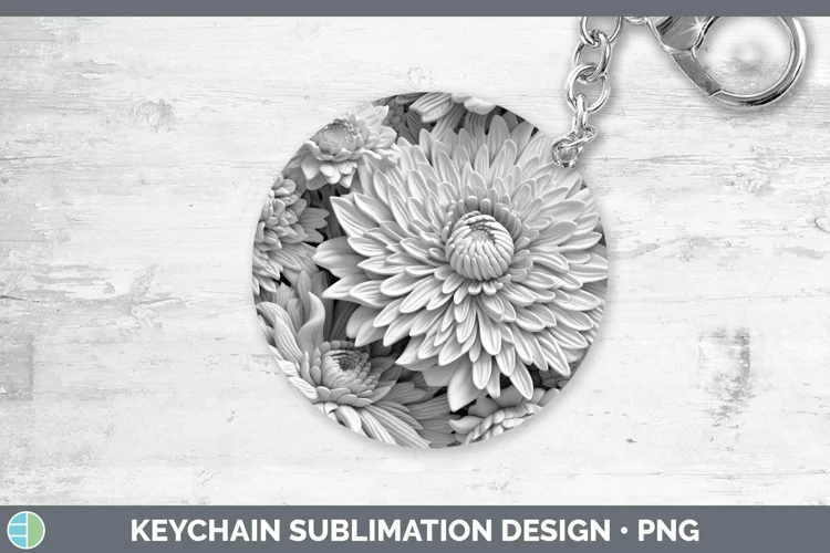 White 3D Sculpture Chrysanthemum Keychain Sublimation Keyrin