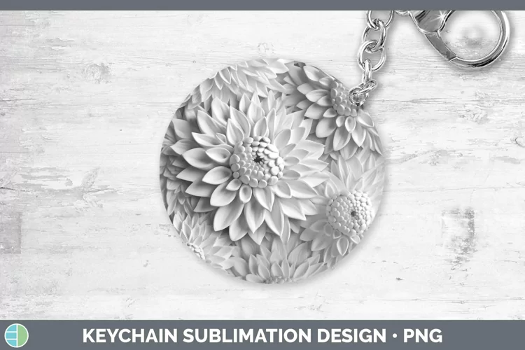 White 3D Sculpture Dahlia Keychain Sublimation Keyring Desig