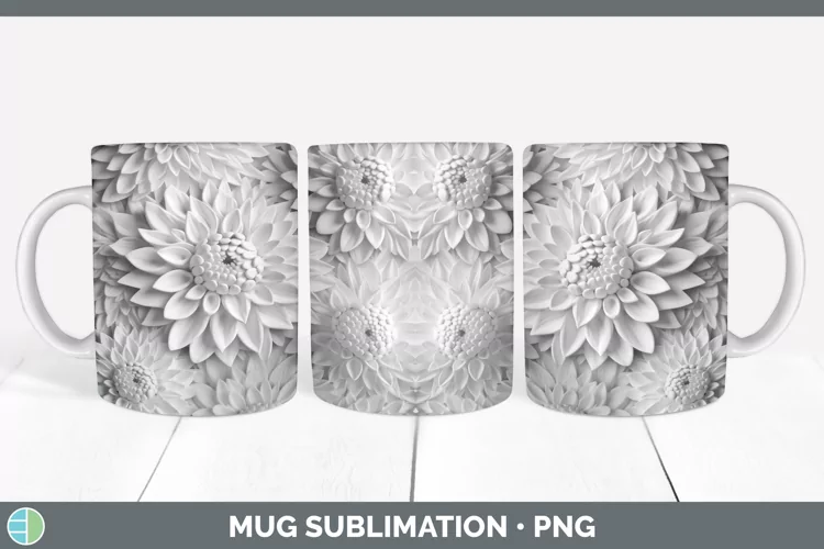 White 3D Sculpture Dahlia Mug Wrap Sublimation Coffee Cup De