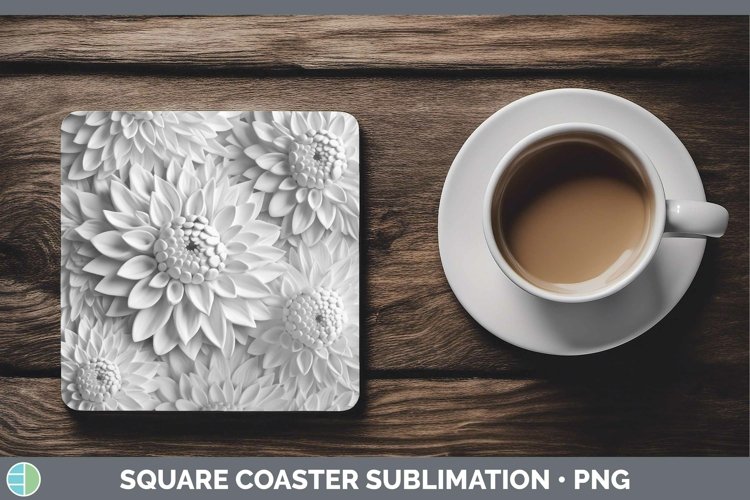 White 3D Sculpture Dahlia Square Coaster Sublimation Coaster