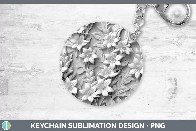 White 3D Sculpture Delphinium Keychain Sublimation Keyring D