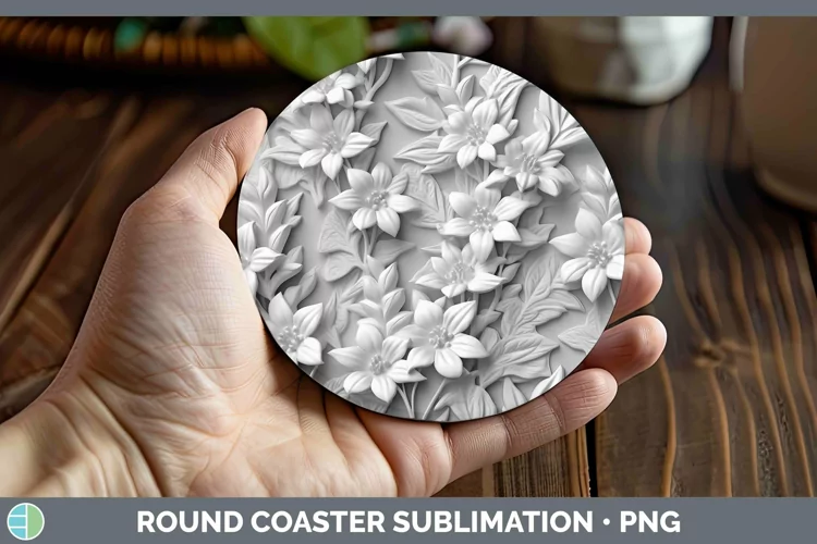 White 3D Sculpture Delphinium Round Coaster Sublimation Coas