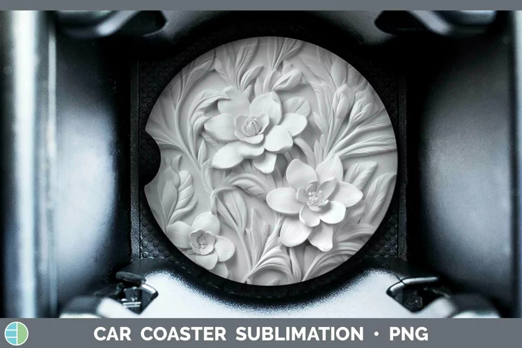 White 3D Sculpture Freesia Car Coaster Sublimation Coaster D