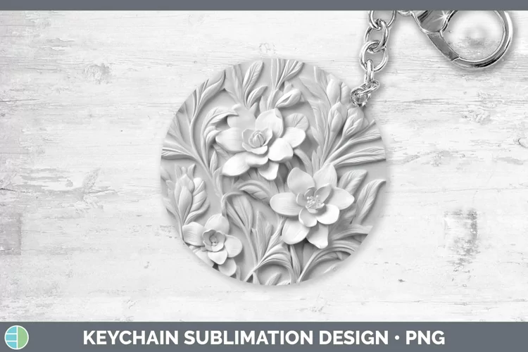White 3D Sculpture Freesia Keychain Sublimation Keyring Desi