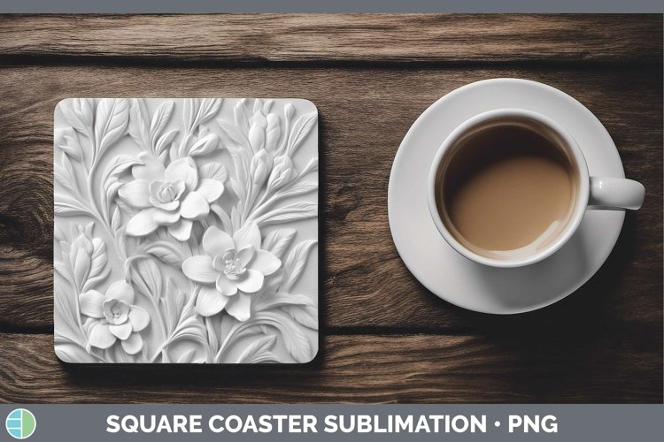 White 3D Sculpture Freesia Square Coaster Sublimation Coaste