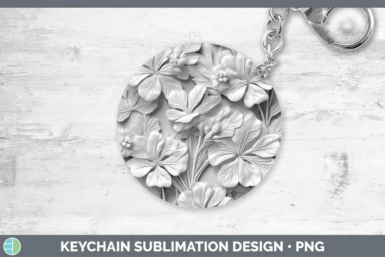 White 3D Sculpture Geranium Keychain Sublimation Keyring Des
