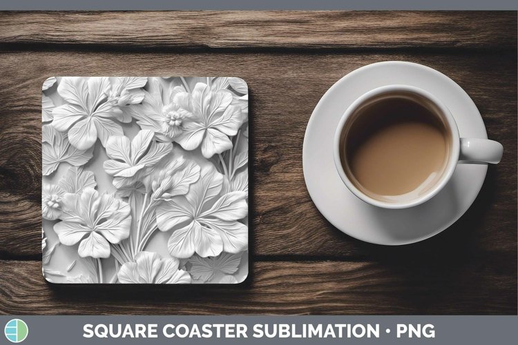 White 3D Sculpture Geranium Square Coaster Sublimation Coast