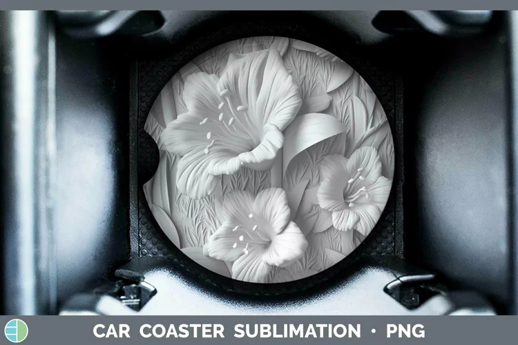 White 3D Sculpture Gladiolus Car Coaster Sublimation Coaster