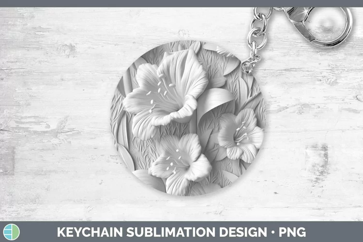 White 3D Sculpture Gladiolus Keychain Sublimation Keyring De