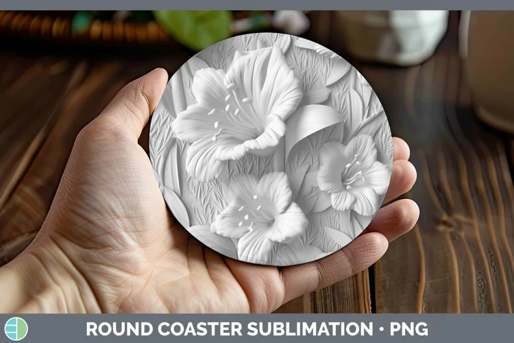 White 3D Sculpture Gladiolus Round Coaster Sublimation Coast
