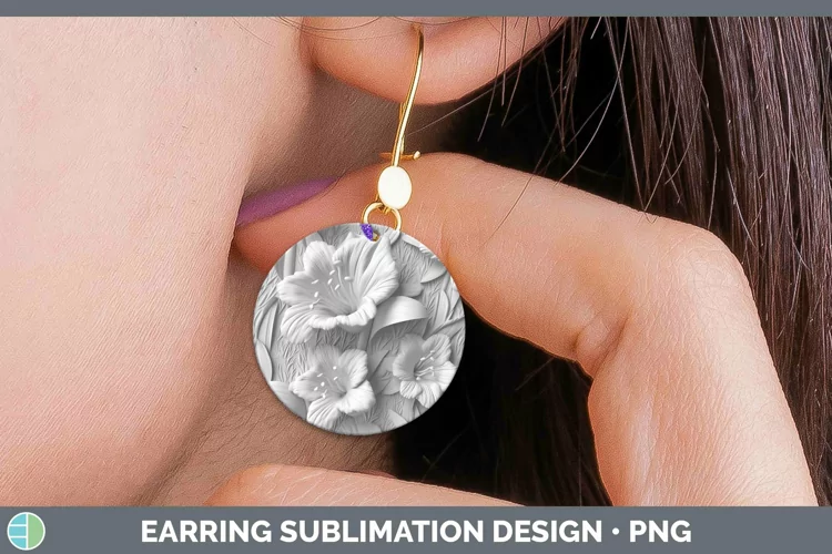 White 3D Sculpture Gladiolus Round Earrings Sublimation Earr