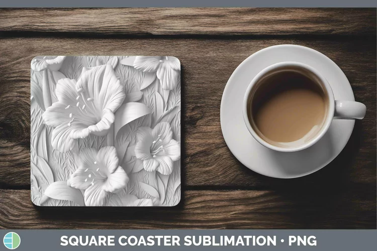 White 3D Sculpture Gladiolus Square Coaster Sublimation Coas