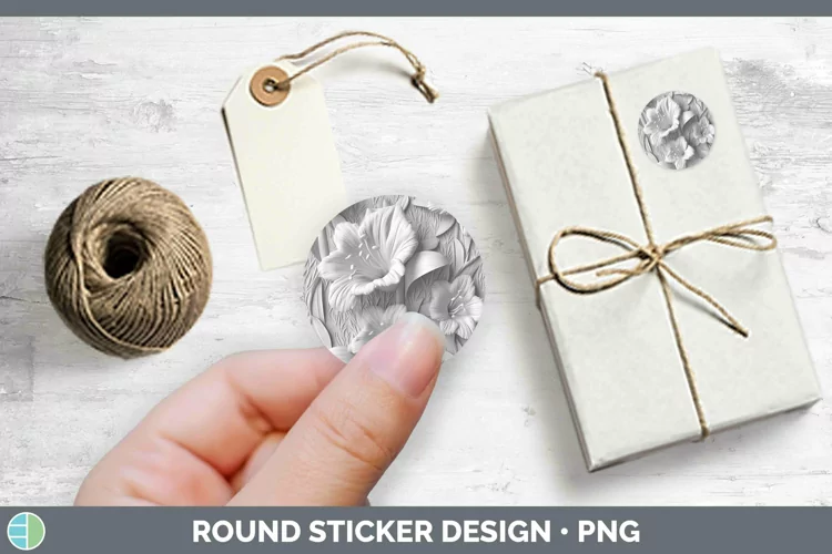 White 3D Sculpture Gladiolus Stickers | Round Labels Designs