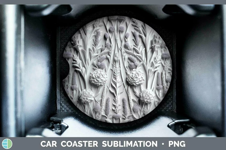 White 3D Sculpture Lavender Car Coaster Sublimation Coaster