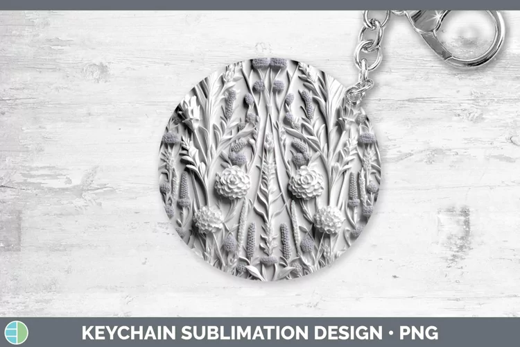 White 3D Sculpture Lavender Keychain Sublimation Keyring Des