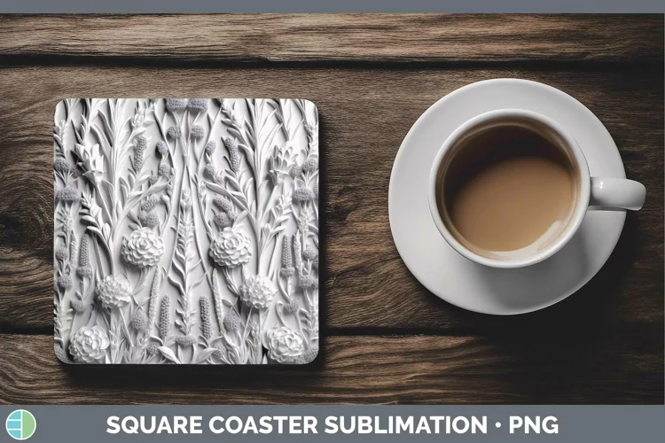 White 3D Sculpture Lavender Square Coaster Sublimation Coast
