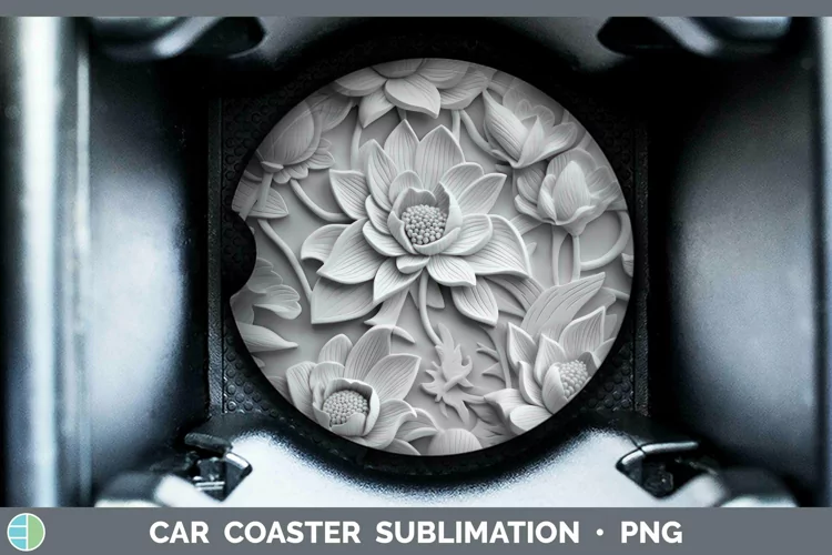 White 3D Sculpture Lotus Car Coaster Sublimation Coaster Des