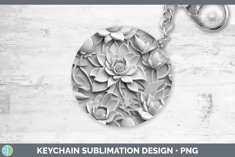 White 3D Sculpture Lotus Keychain Sublimation Keyring Design