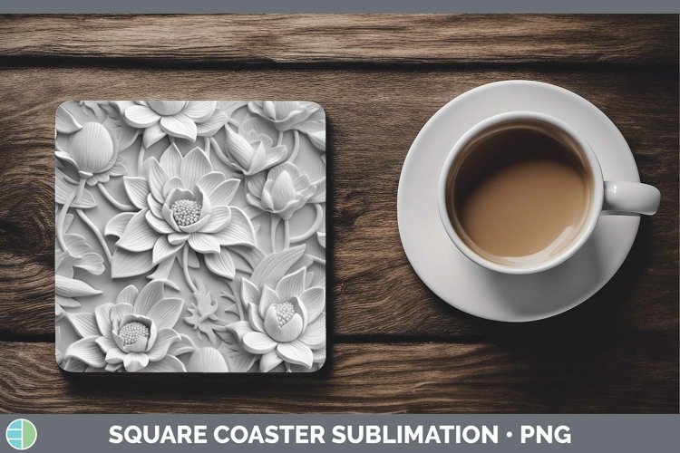 White 3D Sculpture Lotus Square Coaster Sublimation Coaster
