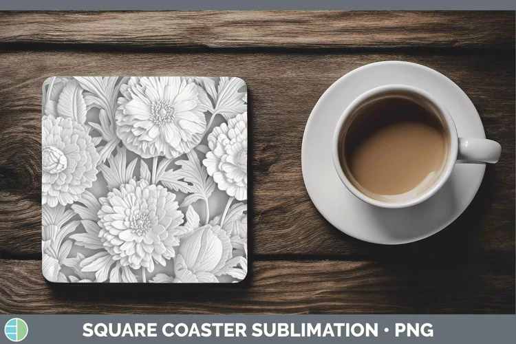White 3D Sculpture Marigold Square Coaster Sublimation Coast