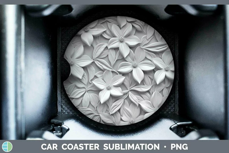 White 3D Sculpture Periwinkle Car Coaster Sublimation Coaste
