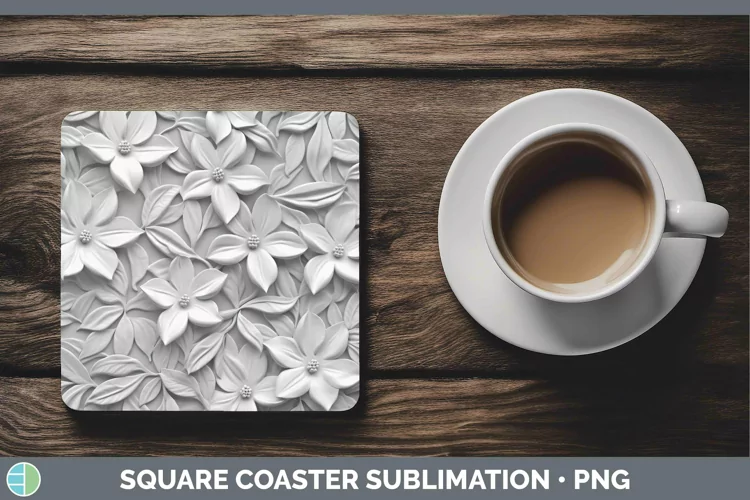 White 3D Sculpture Periwinkle Square Coaster Sublimation Coa