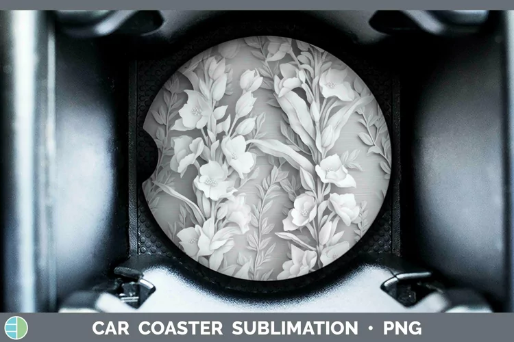 White 3D Sculpture Snapdragon Car Coaster Sublimation Coaste