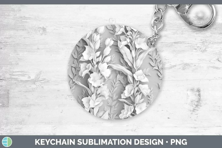 White 3D Sculpture Snapdragon Keychain Sublimation Keyring D