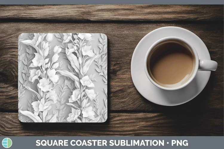 White 3D Sculpture Snapdragon Square Coaster Sublimation Coa
