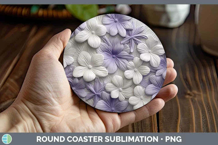 White 3D Sculpture Violet Round Coaster Sublimation Coaster