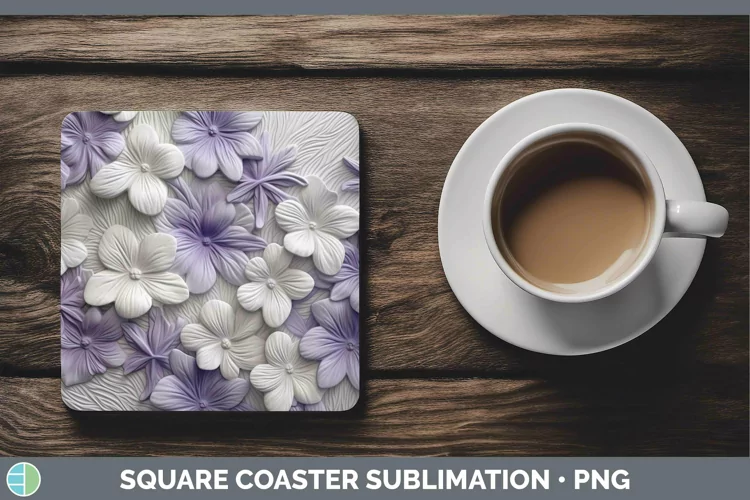 White 3D Sculpture Violet Square Coaster Sublimation Coaster