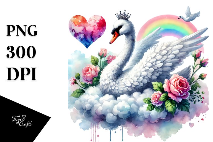 Swan on Cloud Holding Heart PNG