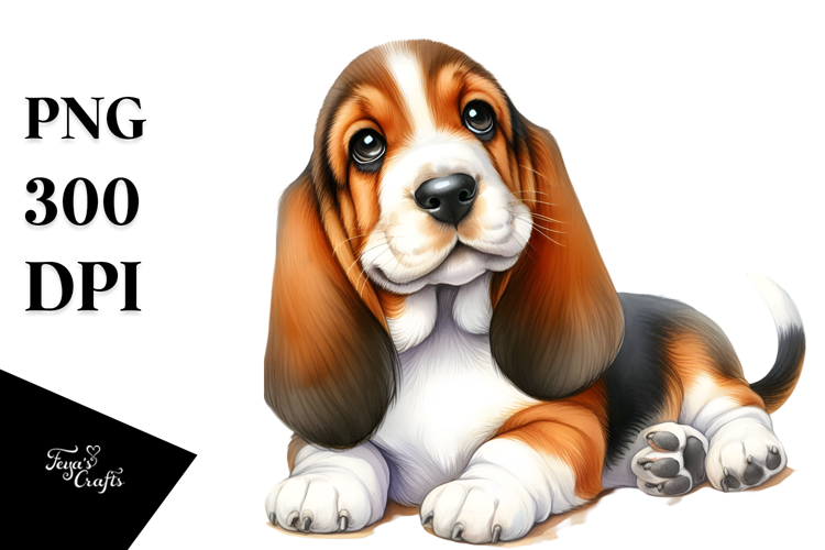 Cute Happy Baby Basset Hound with Big Eyes PNG