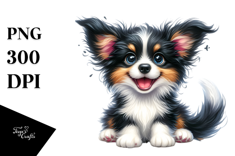 Watercolor Baby Cartoon Border Collie PNG