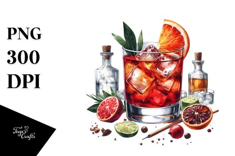Watercolor Negroni Clipart example image 1
