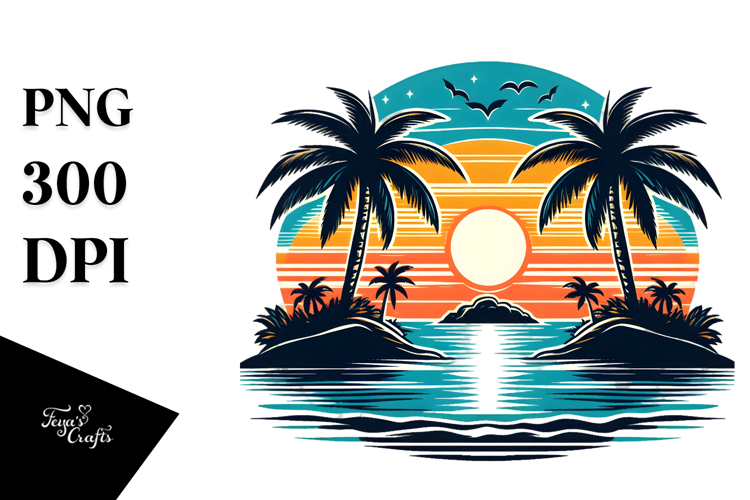 Retro Tropical Island Sunset 20 oz Tumbler PNG