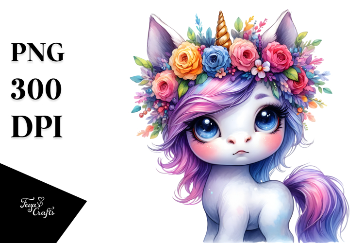 Baby Unicorn with Floral Wreath, Transparent PNG