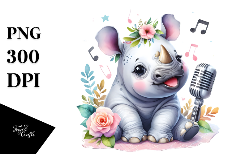 Cute Baby Rhino Singer PNG