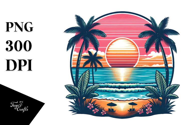 Retro Tropical Beach Sunset Clipart Tshirt, 20 oz Tumbler