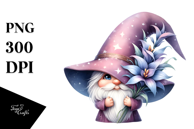 Cute Gnome with Lobelia PNG