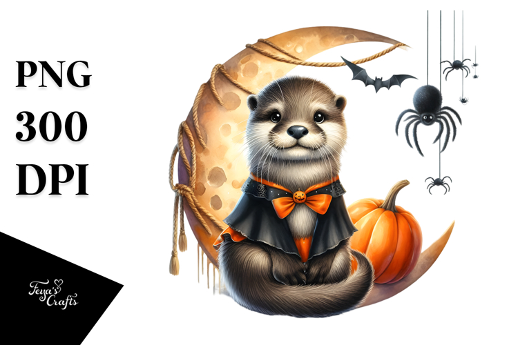 Halloween Otter Watercolor PNG