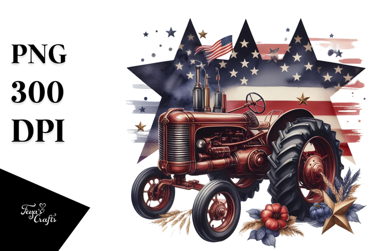 Vintage Tractor with Stars, Retro Clipart example image 1