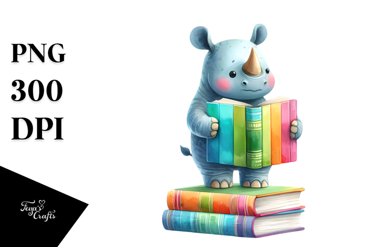 Colorful Cute Rhino Watercolor Clipart