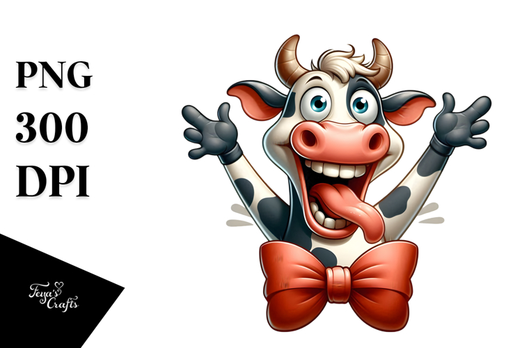 Whimsical Cow with Bow Tie PNG