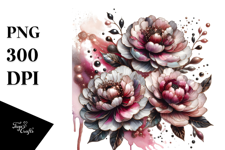Glossy Peonies with Metalic Insertions PNG