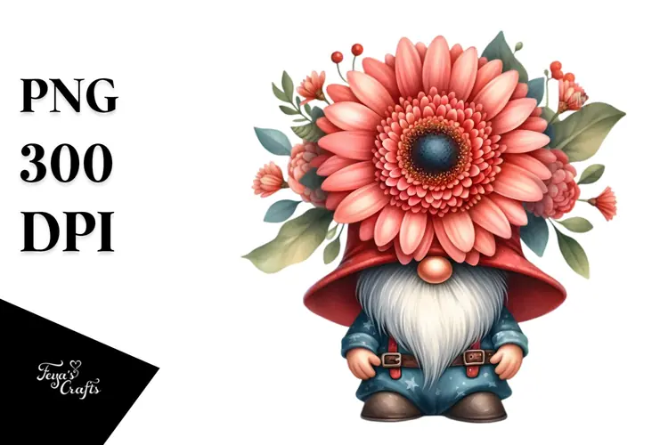 Cute GNOME with Gerbera PNG