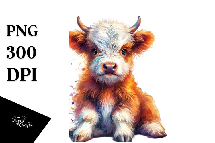 Colorful Baby Highland Cow with Polish Palace PNG