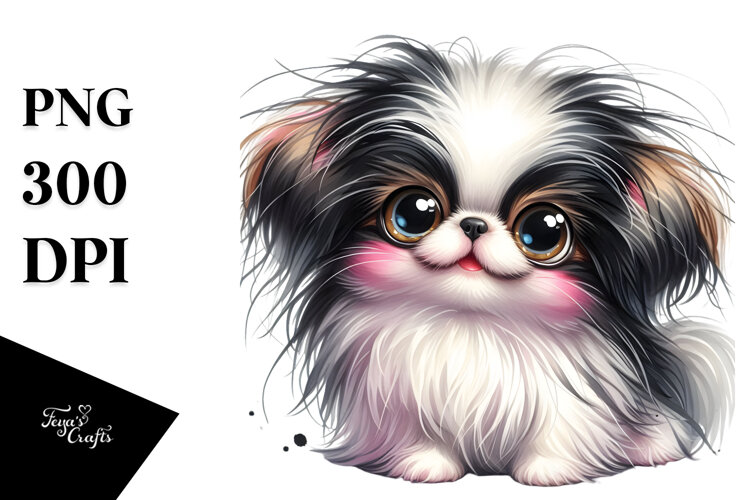 Cute Cartoon Japanese Chin, PNG example image 1