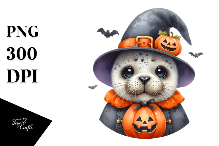 Funny Baby Seal Halloween Costume Watercolor Clipart